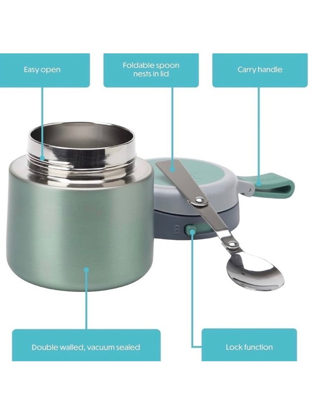 Smash Stainless Steel Button Food Flask/Flask 12 floz, Sage